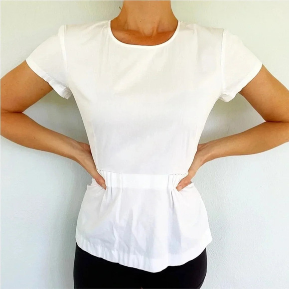 Theory Carrian Precise Peplum Stretch Cotton Pleated White Blouse Size S - Picture 1 of 13